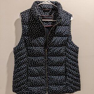 Tommy Hilfiger  Puffer Vest Navy Blue with White Dots Sleeveless Size Large EUC